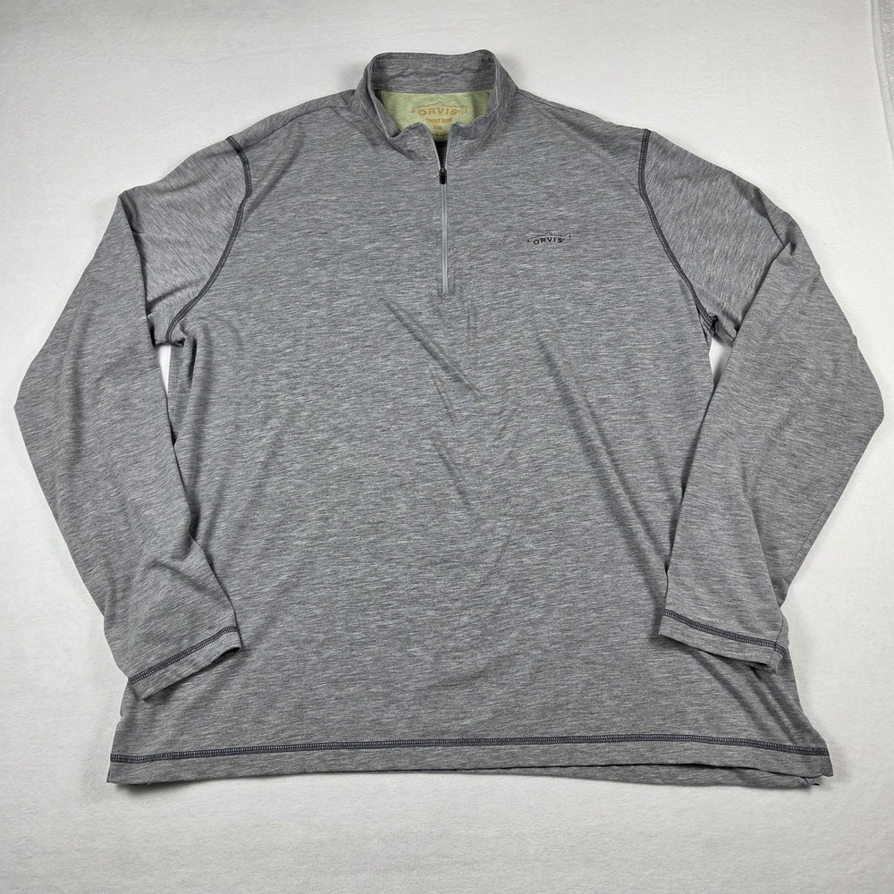 Orvis Trout Bum 1/4 Zip Pullover Cotton Gray Men's Sz 2XL